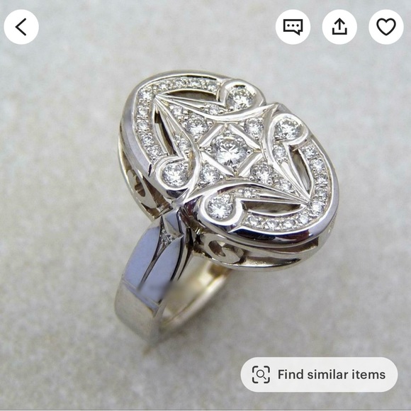 Edwardian Ring, Round Cut CZ & Moissanite Diamond - Picture 8 of 12